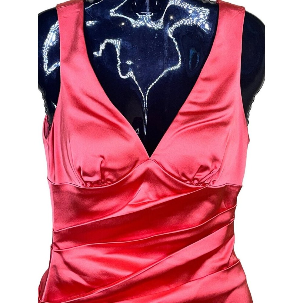 Sexy Cache Vintage Coral Dress 2 Layered Shinny Evening Party Bodycon Back Zip - Picture 3 of 11